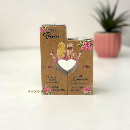 Wooden Candle holder | Personalized Gift for Best Friends, Couples, Sisters | Wood Barrow