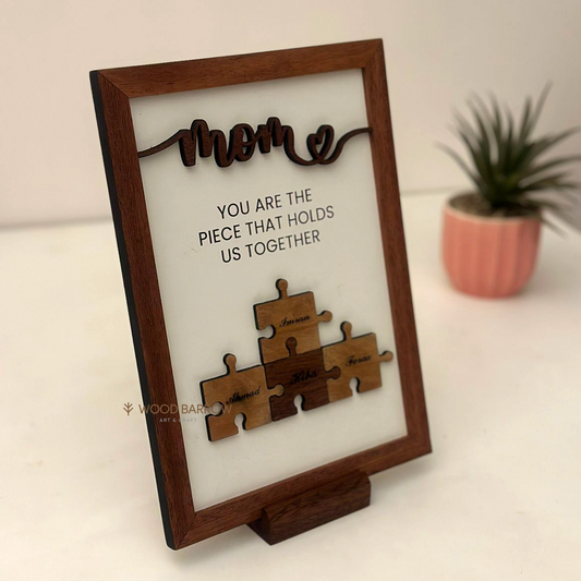 Personalized Wooden Mother's Day Puzzle Piece Sign | Custom Engraved Family Keepsake