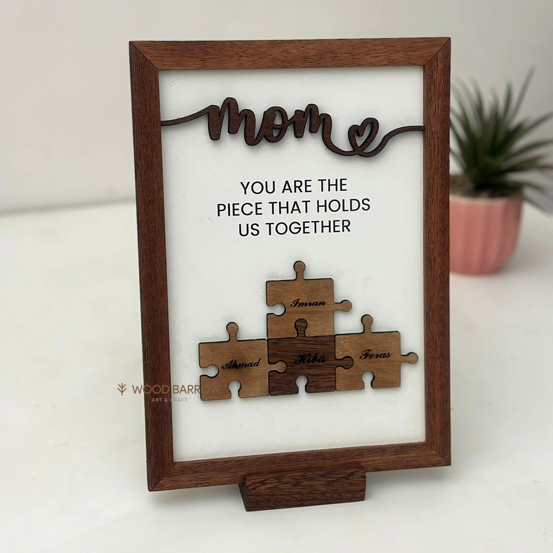 Personalized Wooden Mother's Day Puzzle Piece Sign Custom Engraved F
