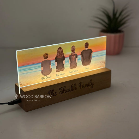 Custom Family Sitting Retro Beach Scene LED Night Light