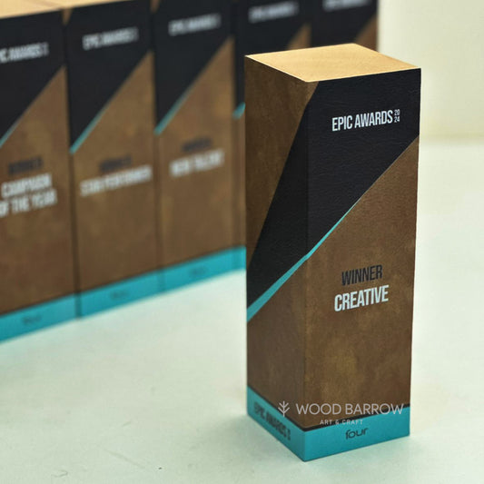 Custom Wooden Column Trophy with Leather Covering