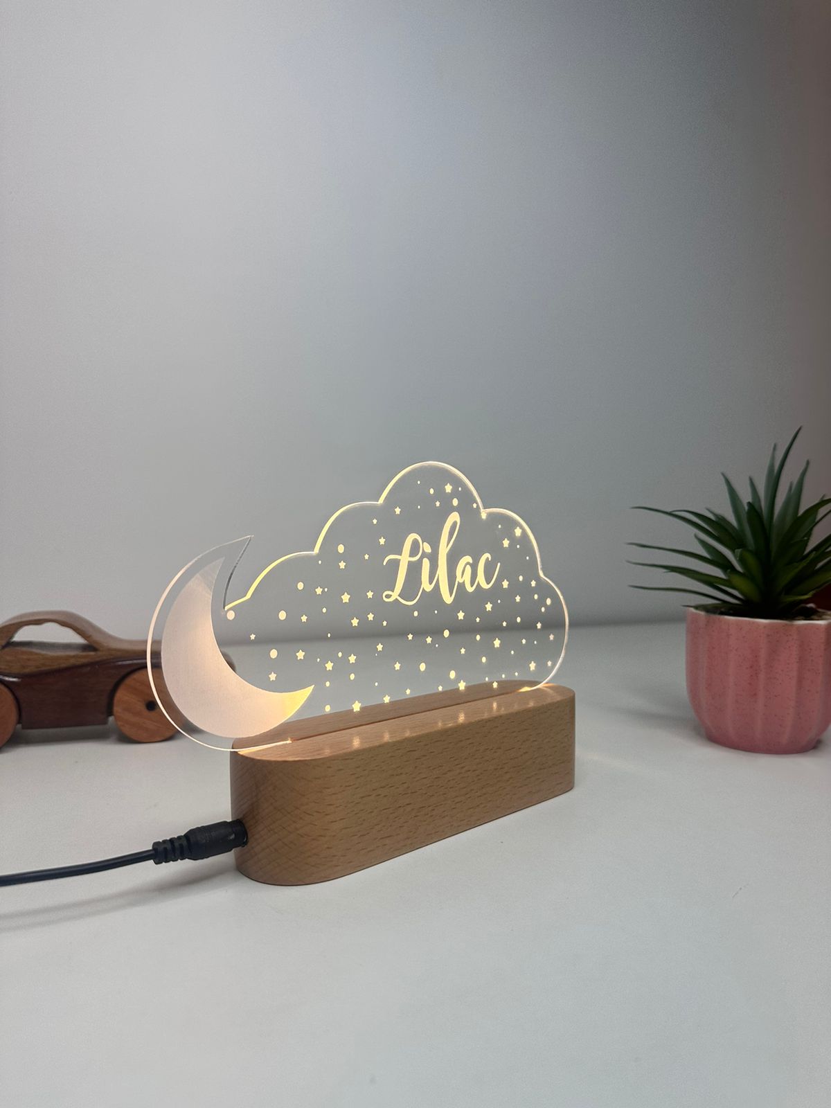Engraved Wooden Name Lamp