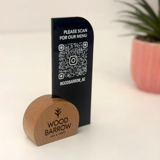 Engraved Wooden QR Code Display