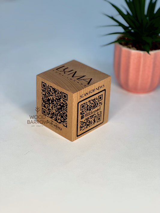 Wooden QR Code & Logo Cube - Your Digital Gateway to Exquisite Dining Experiences
