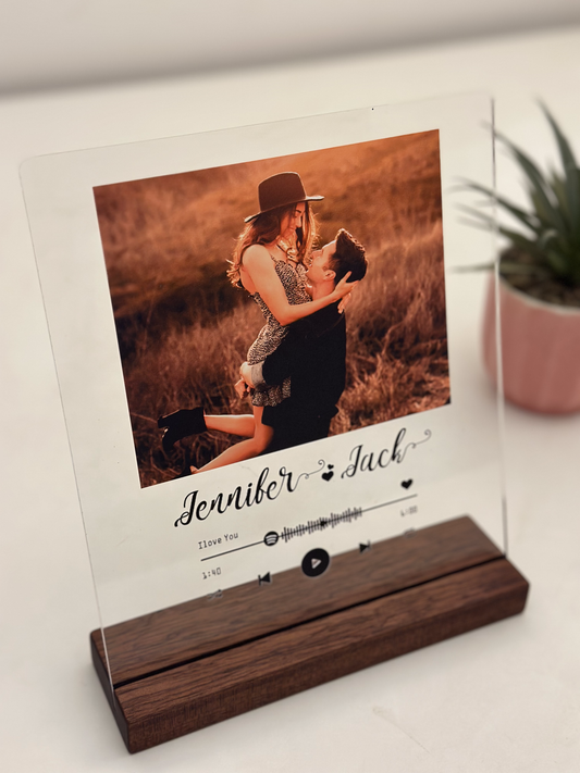 Acrylic Plaque Photo Frame with a Spotify Scannable Code - Gift for Your Partner