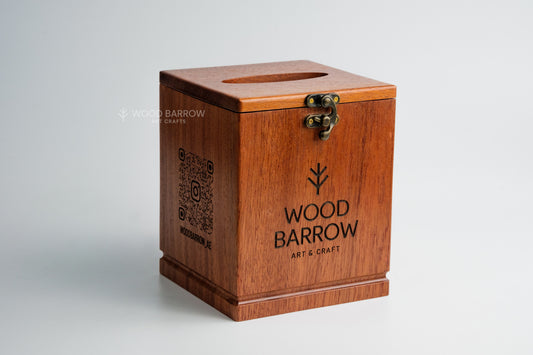 Wooden Tissue Box with QR Code and Logo