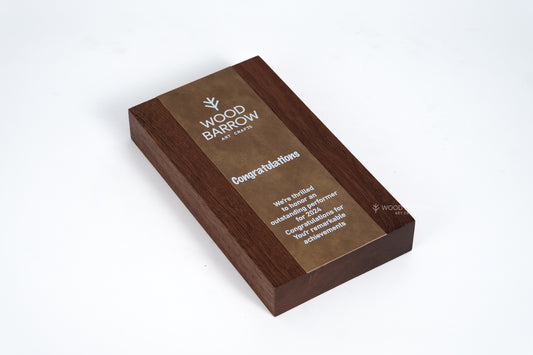 Personalized Prestige: Custom Wooden Momento with Luxurious Leather Covering