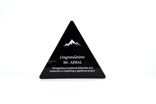 Sleek Triangular Design: Wooden Trophy with Acrylic Accent