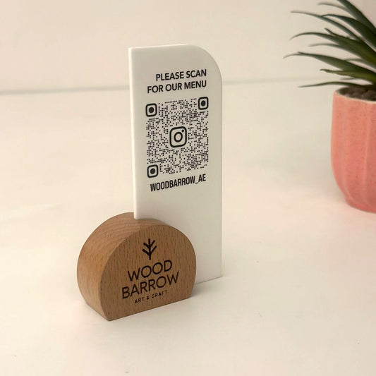 Engraved Wooden QR Code Display