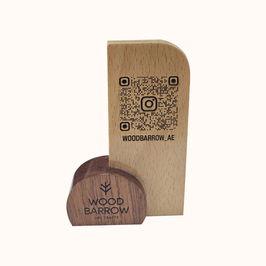 Engraved Wooden QR Code Stand – Mahogany & Beech | UAE Made | Sustainable Custom Display for Menus & Payments