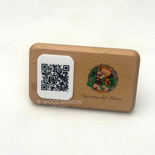 Customizable Wooden QR Stand with Logo Prints