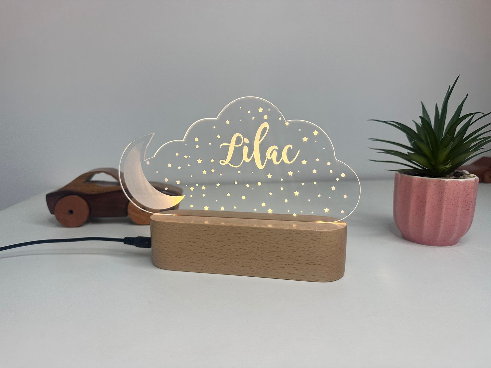 Engraved Wooden Name Lamp