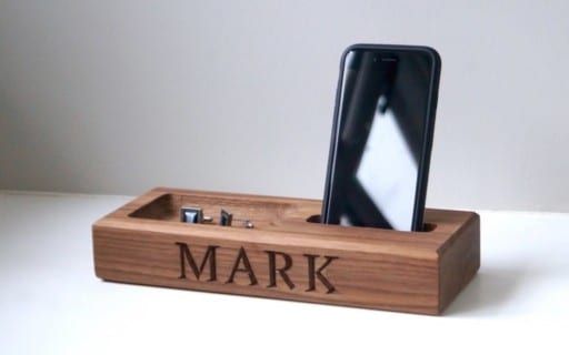 Engraved Wooden Phone and Coin Tray