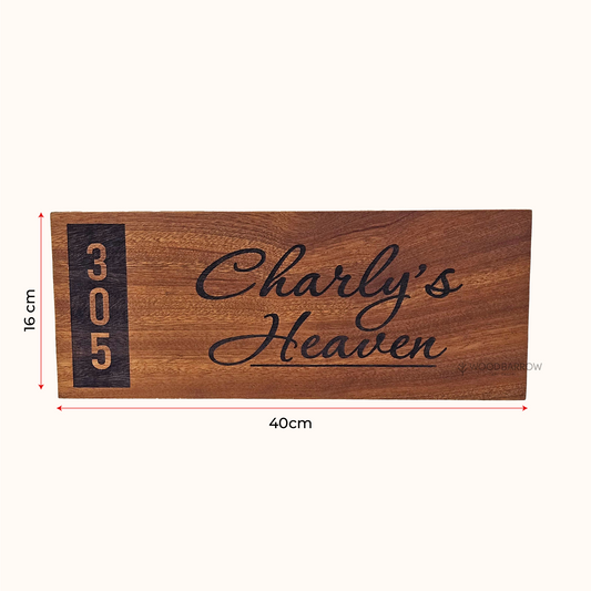 Engraved Mahogany Wood Name Plate – 40x16cm | Custom Villa Sign