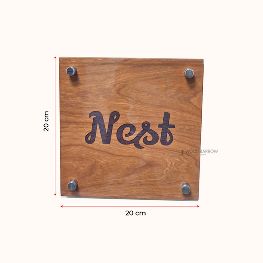 Cherry Wood Name Plate – 20x20cm | Engraved Name with Acrylic Covering | Elegant Home Sign