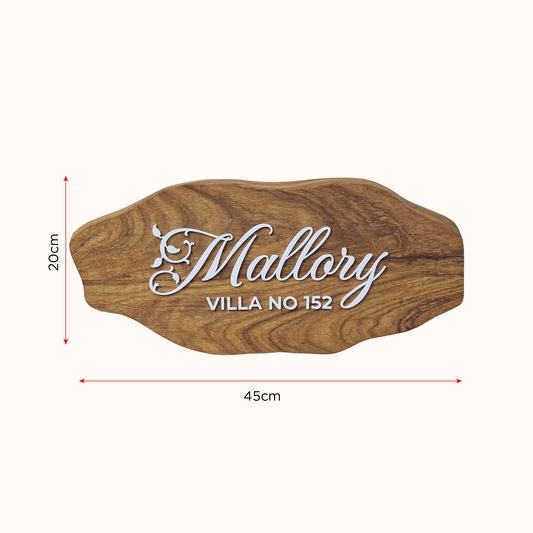 Premium Kosso Wood Name Plate – 45x20cm | Custom Acrylic Letters | Elegant Villa Signage