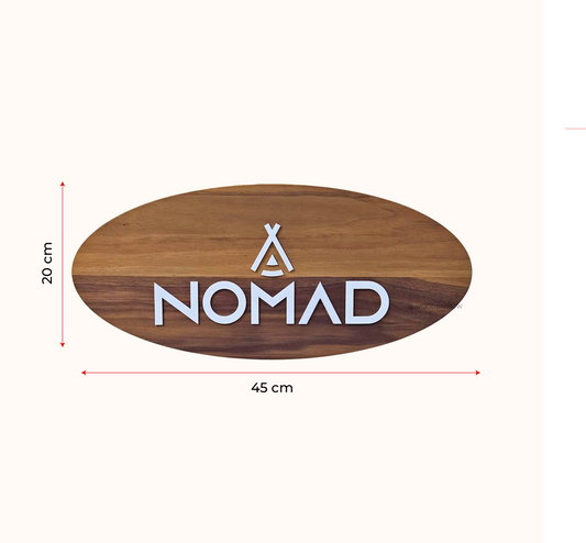 Oval Walnut Wood Name Plate – 45x20cm | Custom Acrylic Lettering | Elegant Home Sign