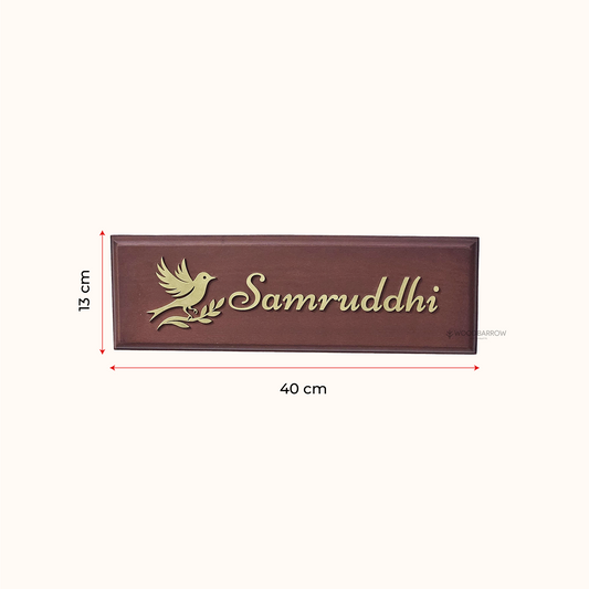 Wooden Name Plate – 40x13cm | Golden Acrylic Letters | Luxurious Home & Villa Sign