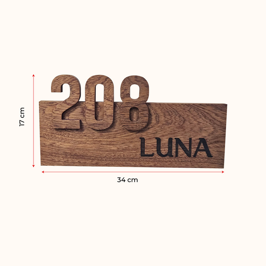 Mahogany Wood Villa Number Name Plate – 34x17cm | Custom House Sign