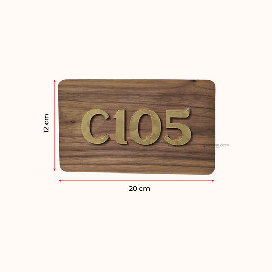 Walnut Wood Villa Number Plate – 20x12cm | Golden Acrylic Numbers | Elegant House Sign
