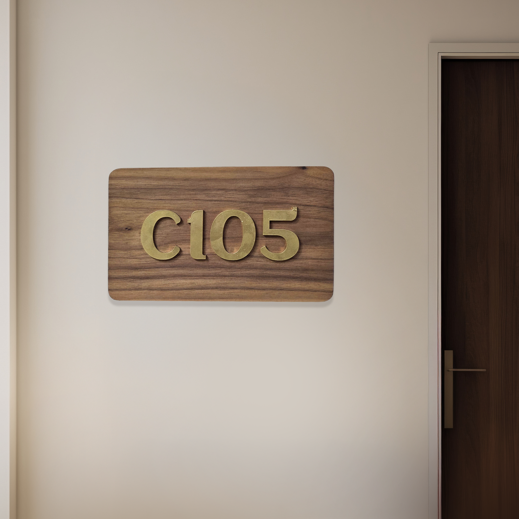 Villa Number Sign Walnut Wood Villa Number Plate – 20x12cm | Golden Acrylic Numbers | El