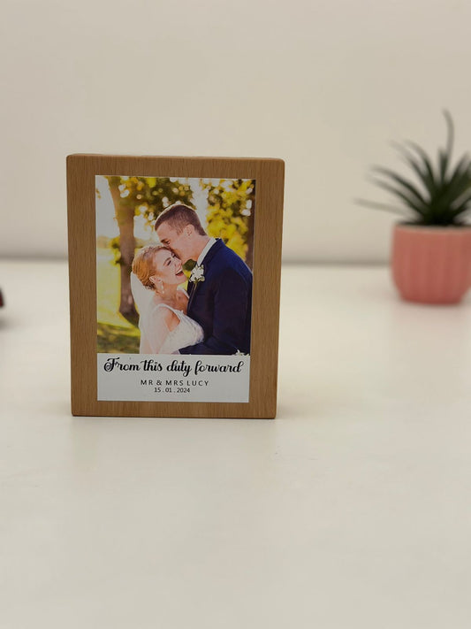 Personalized Wooden Photo Block with Custom Message