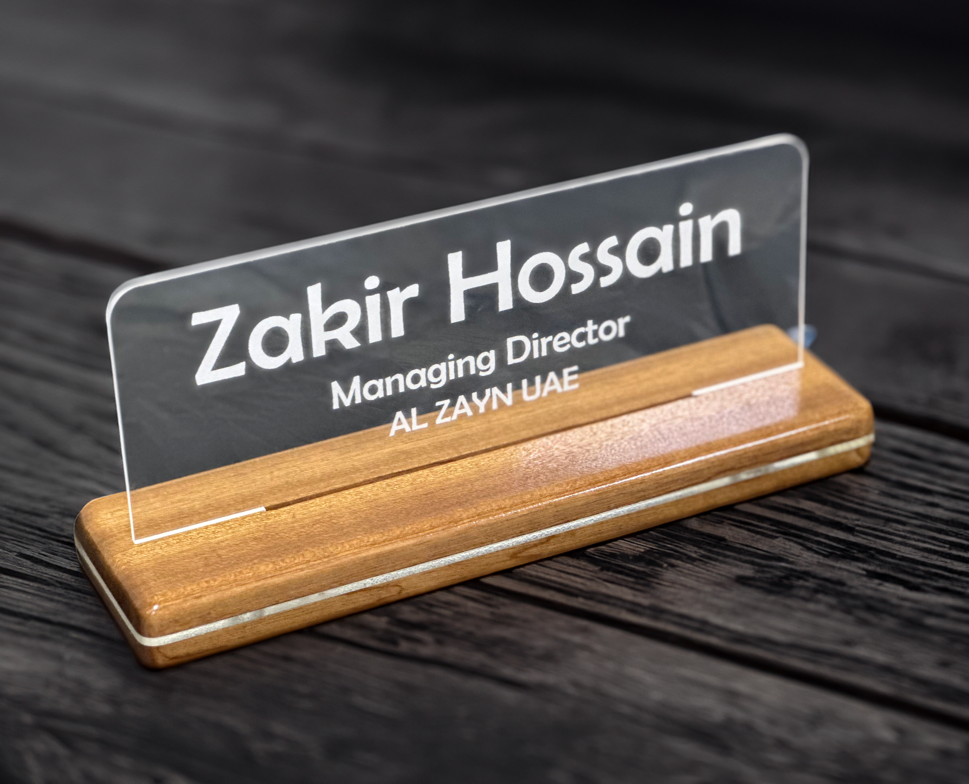 Customized Acrylic Name Plate With Wooden Base for Office Gifting